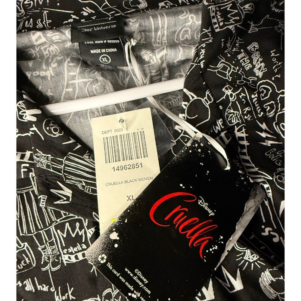 Disney Our Universe Cruella Button Shirt Mens XL Icon NWT Rayon - Picture 4 of 6